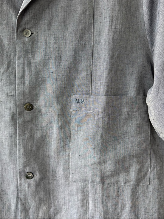 Maison Margiela Men’s Blue/Gray Linen Short Sleeve Tab Collar Shirt - Size 39 - Picture 4 of 8
